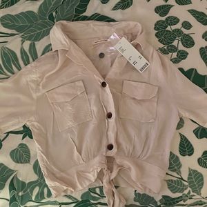 xs cropped button up UO
